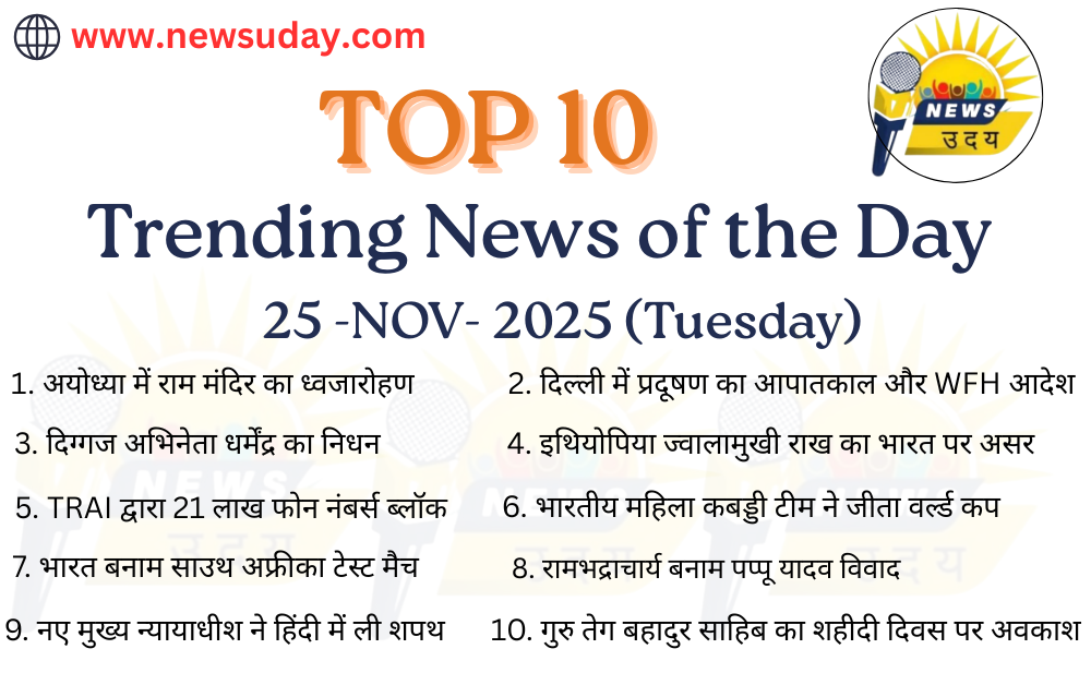 25 नवंबर 2025 की टॉप 10 सोशल मीडिया ट्रेंडिंग और वाइरल ख़बर यहाँ देखे।