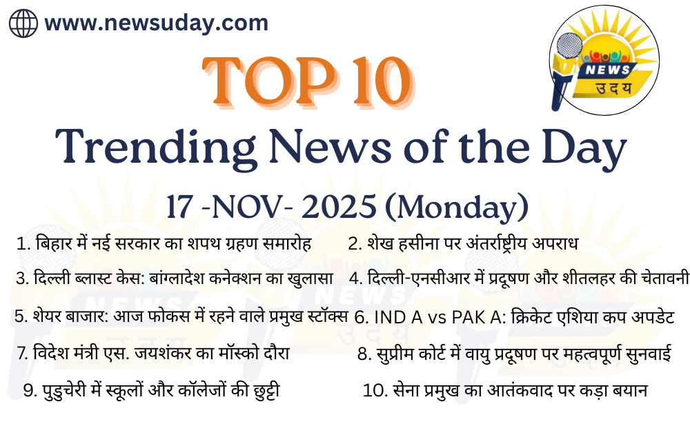 17 नवंबर 2025 की देश, दुनियाँ और अन्य महत्वपूर्ण  जानकारी यहाँ पाए