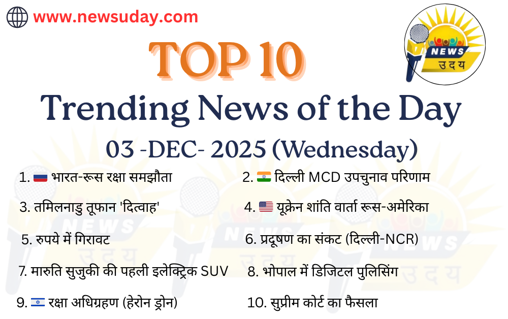 3 दिसंबर 2025 की 10 प्रमुख खबरों की विस्तृत जानकारी यहाँ पाए