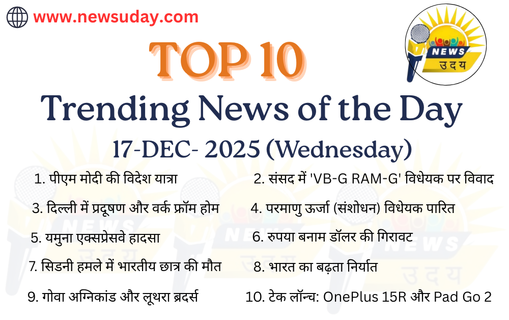 17 दिसंबर 2025 की 10 सबसे प्रमुख खबरों का विस्तृत विवरण यहाँ देखे।