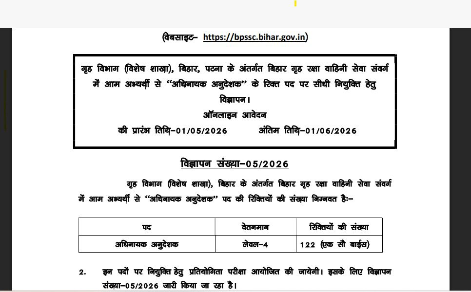 BPSSC Havildar Instructor Online Form 2026